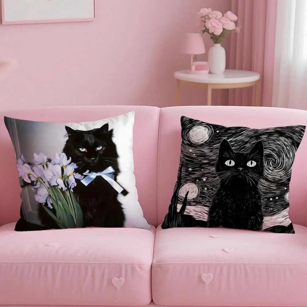 Classic Theme Black Cat Cushion Cover Soft & Easy-Wash Pillow Case – Versatile for Couch, Bed, Travel and Office