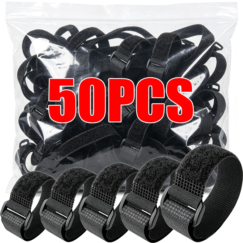 50/10PCS Reusable Hook and Loop Tie-downs Adjustable Nylon Cable Ties DIY Nylon Fasteners Straps Organizer for Securing Wires