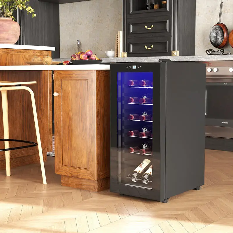 Weinkühlschrank für 18 Flaschen, 50L, Hochleistung, Temperatur einstellbar 5-18°C °   Mit Licht, schwarz 34,5 x 45 x 78 cm