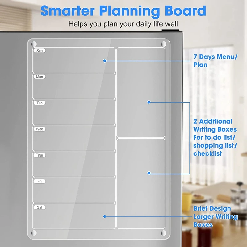 1Set For Fridge Clear Weekly Calendar Planner Noteboard Refrigerator Dry Erase Board Transparent