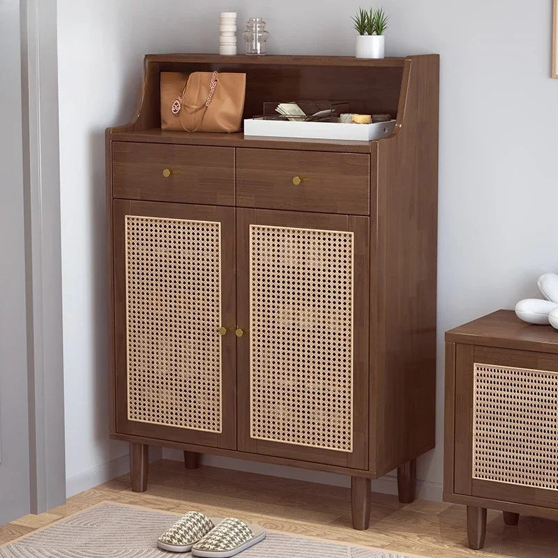 Durable Modern Fashionable Mirrored Narrow Shoe Cabinet Tall Black Walnut Strong Classic Shoe Cabinet Mueble Zapatos Furniture