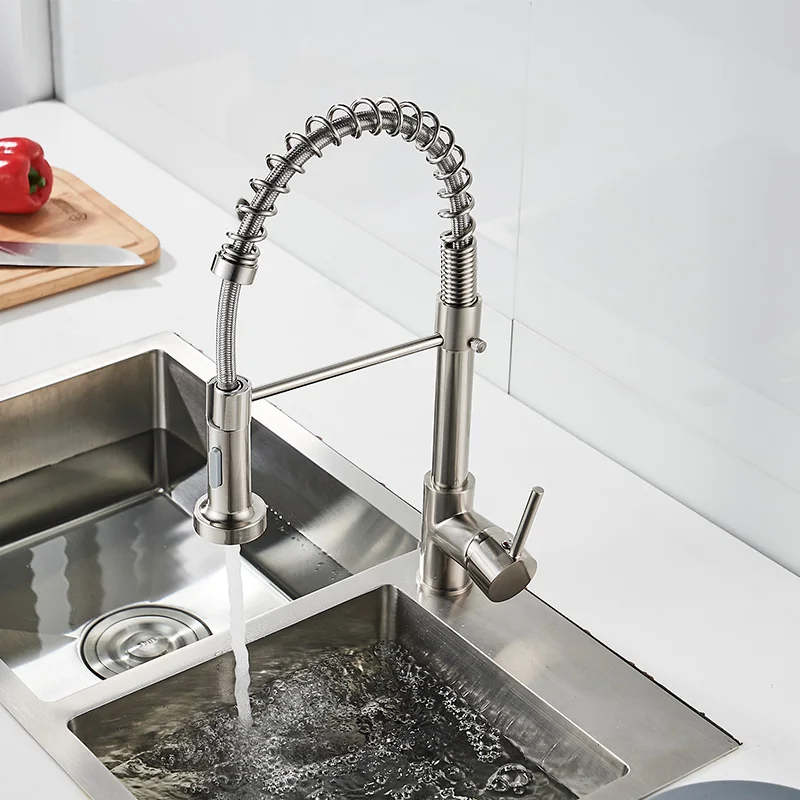 ROVATE Commercial Kitchen Faucet with Pull Down Sprayer, Single Handle Spring Kitchen Sink Faucet Brushed Nickel