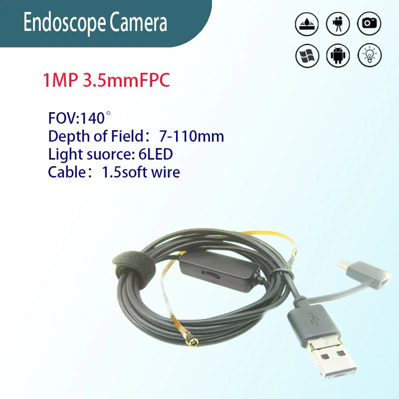 1MP 3.5mm FPC FOV140° flexible cable industrial endoscope Pipeline inspection 1.5m USB 3-in-1endoscope probe EZ-EN35L-S
