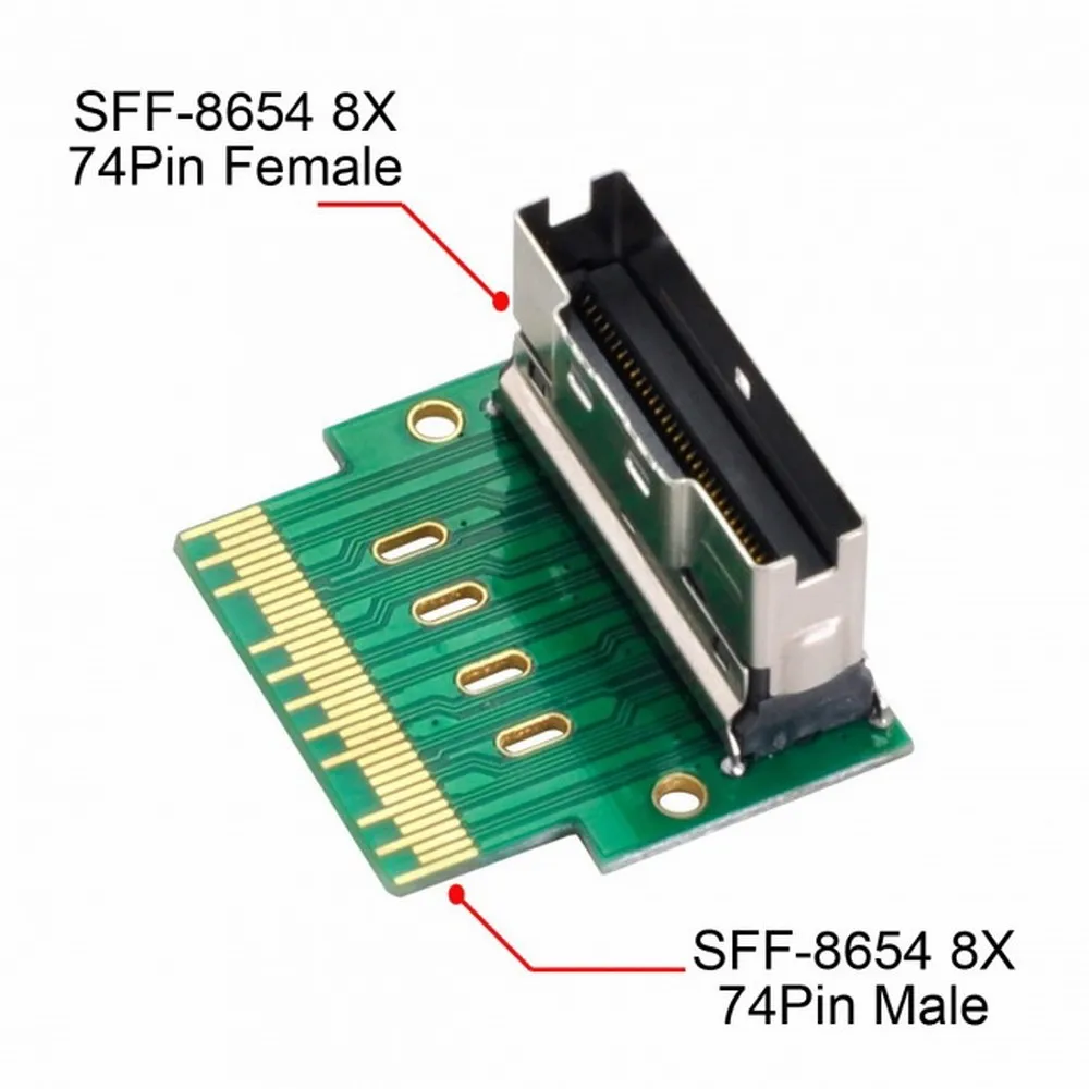 PCI-E Slimline SAS 4.0 SFF-8654 8i 74pin to SFF-8654 74pin Male to Female Extender Adapter Angled Test Tools