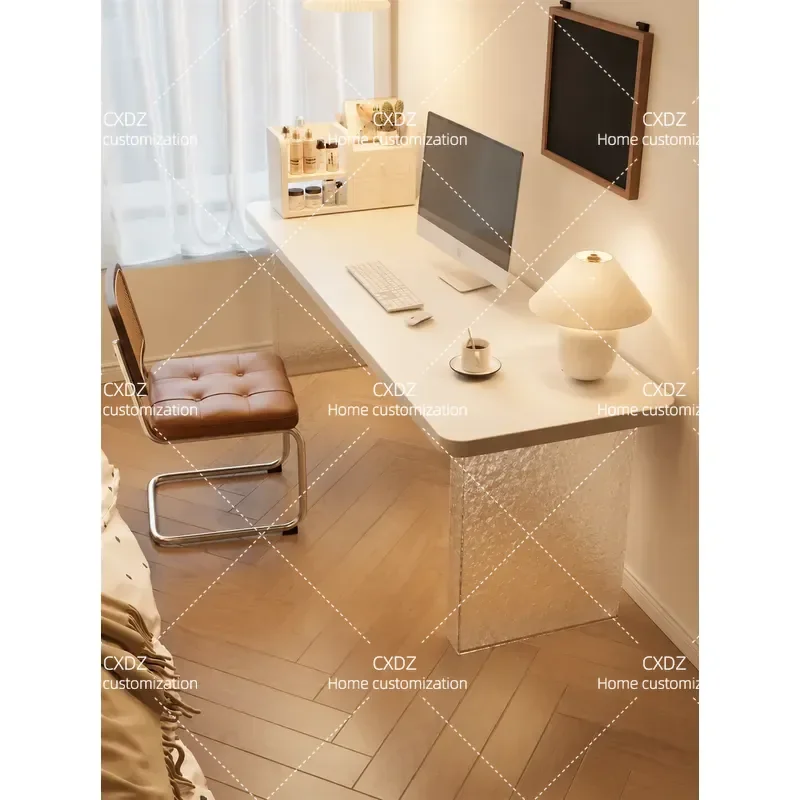 Modern Acrylic Stone Grain Solid Wood Desk Double Study Table for Bedroom Home Office Computer Workstation