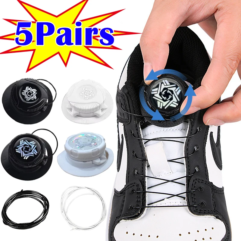 5Pair Metal Wire Swivel Automatic Buckle Rope Sneaker ShoeLaces for Kids Adult No Tie Shoe Laces Quick Lock Shoestrings Sneakers