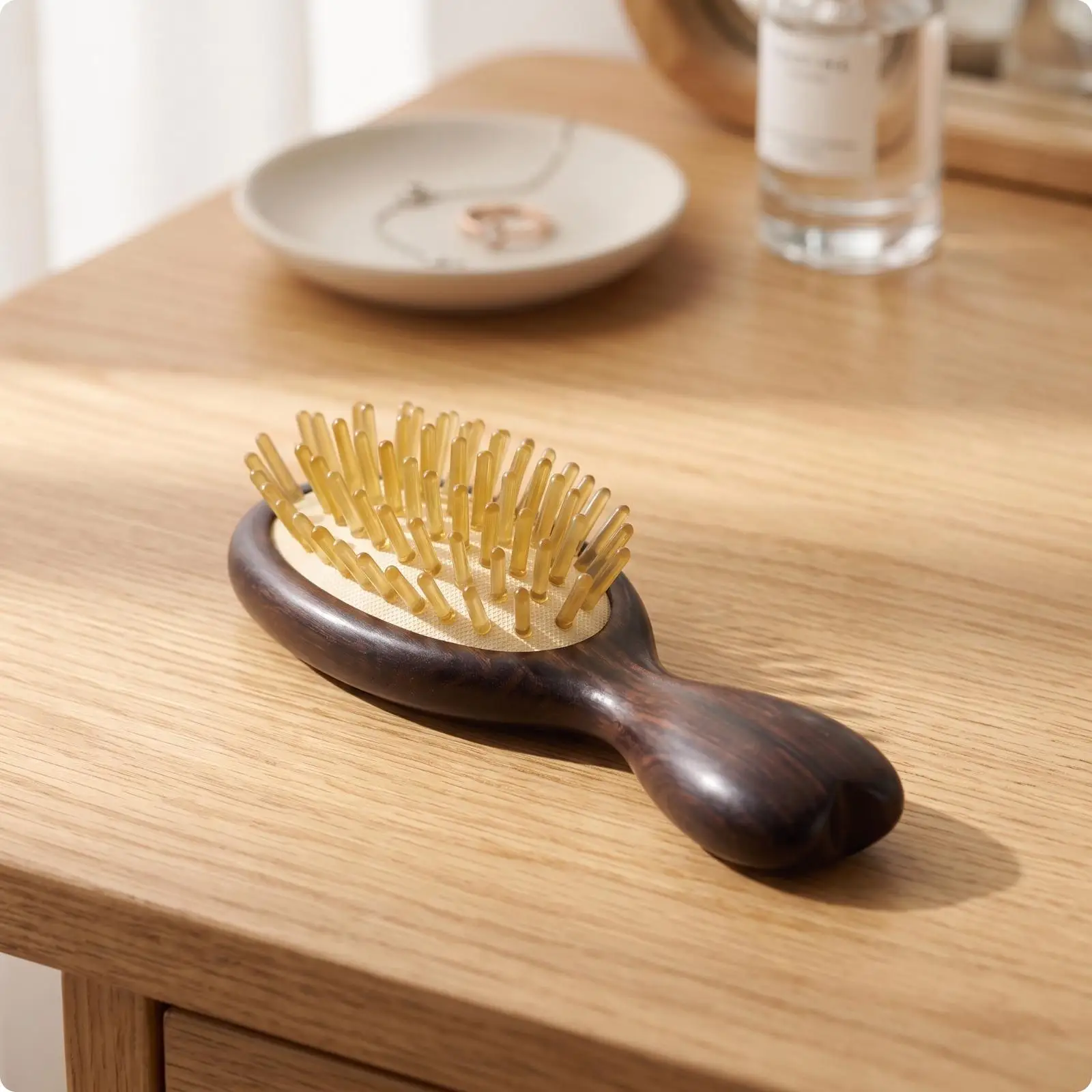 Smooth Dark Wood Massage Comb for Gentle Hair Detangling with Rounded Tips Portable Scalp Soothing Brush
