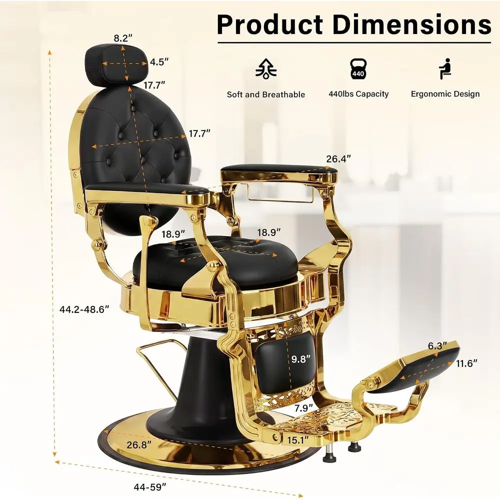 Sturdy Vintage Barber Chair with Hydraulic Styling, 360° Swivel, Professional Hairdresser and Shampoo Equipment, Cushioned Seat,