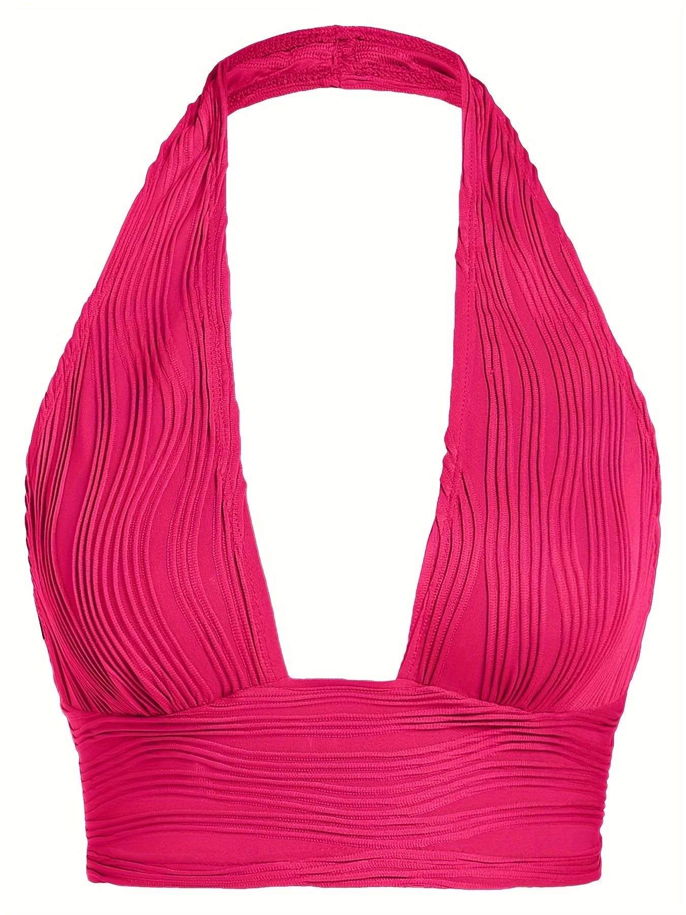 Top corto sin espalda con cuello halter corto de color sólido