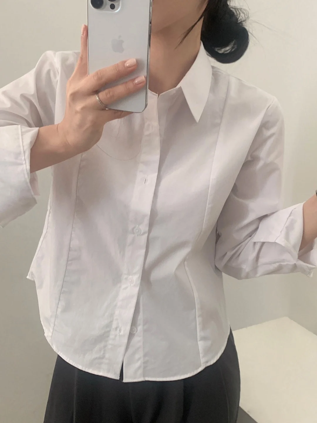 Korean Style Chic Slim Fit Short Sleeve Shirt Basic Style Long Sleeve Shirt Youthful Small Stature Shirt Fashionable Button D...
