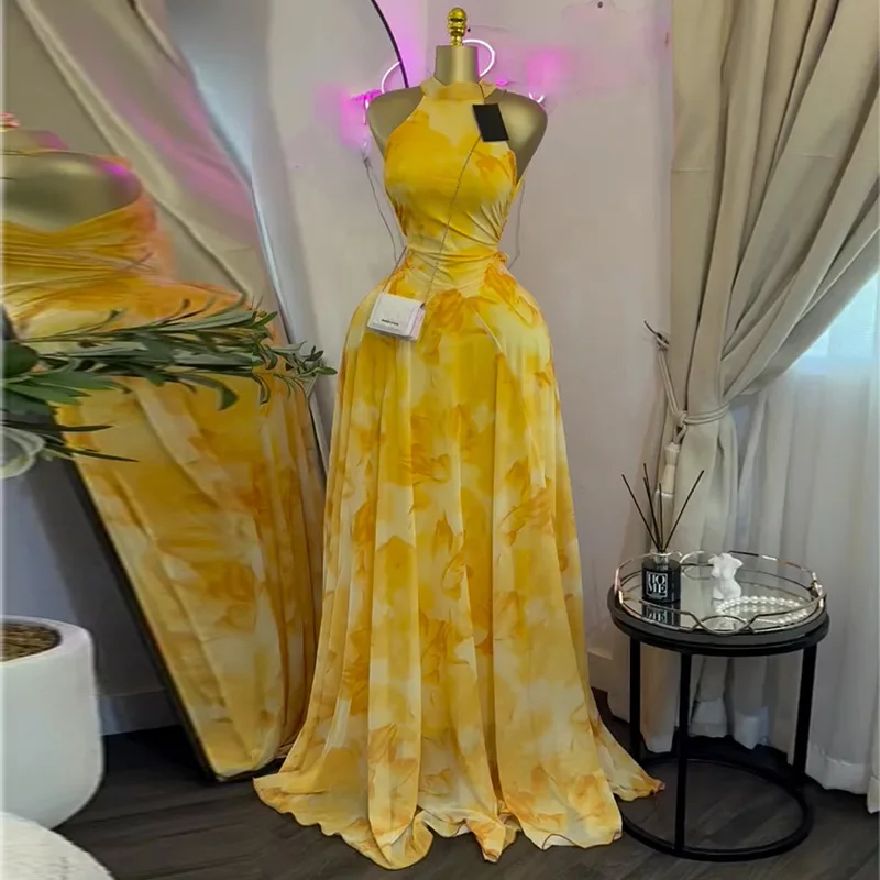 

Women Dresses Print Dress A Line Half High Collar Sleeveless Floor Length Cinched Empire Waist Casual Slim 2026 Spring Autumn