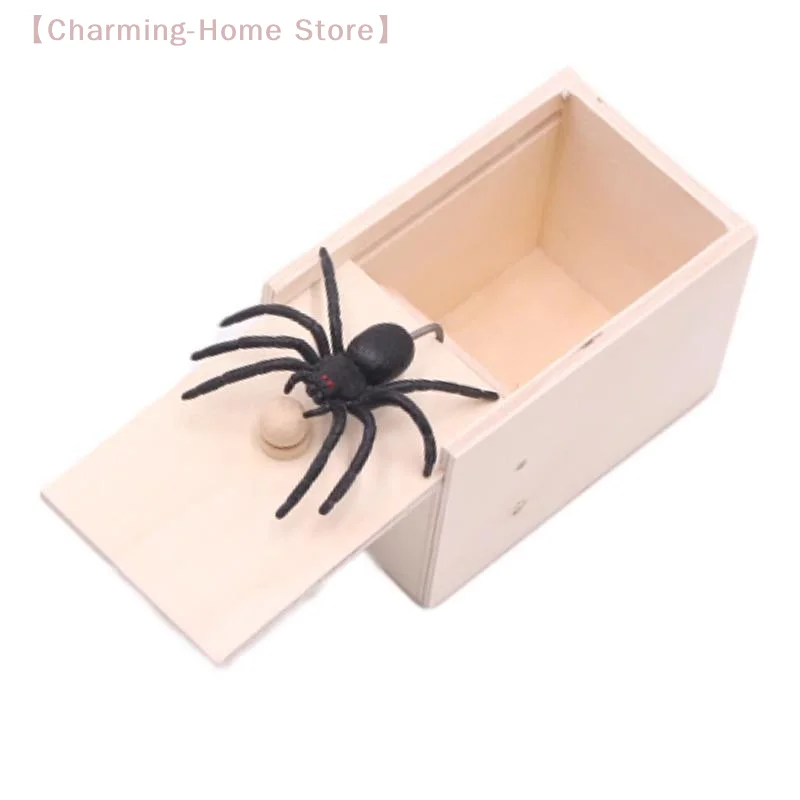 【M】Funny Gifts Trick Spider Juguetes Scare Box Wooden Hidden Box Prank Wooden Scare Box Fun Game Prank Trick Friend Party Toys