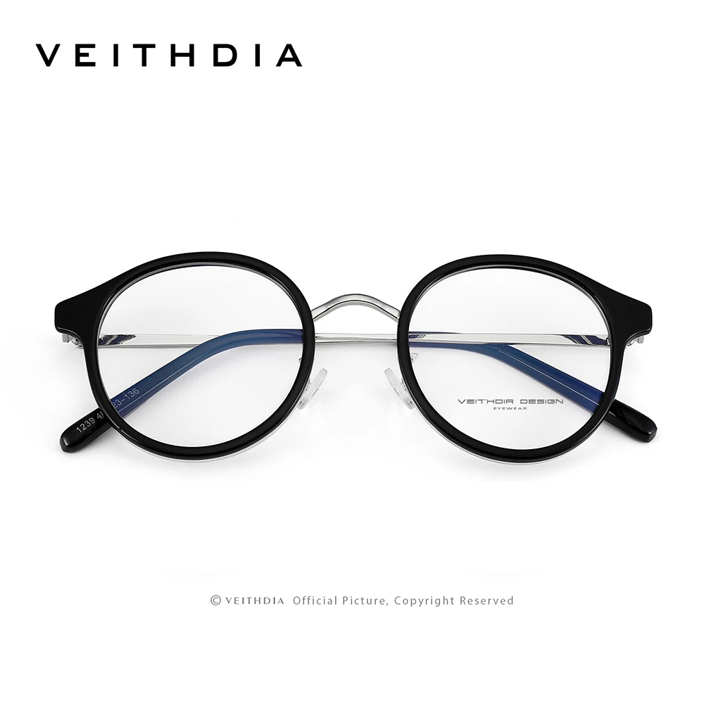 

VEITHDIA Fashion Retro Round Glasses Frame Anti Blue Light Men's Optical Eyeglasses Can be Paired With Myopia For Women V1239