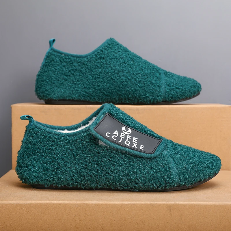MAEDEF Winter Cotton Shoes Men Warm Slip on Lightweight Slippers Men Plush Bedroom Home Cotton Loafers Men Winter Warm Shoes