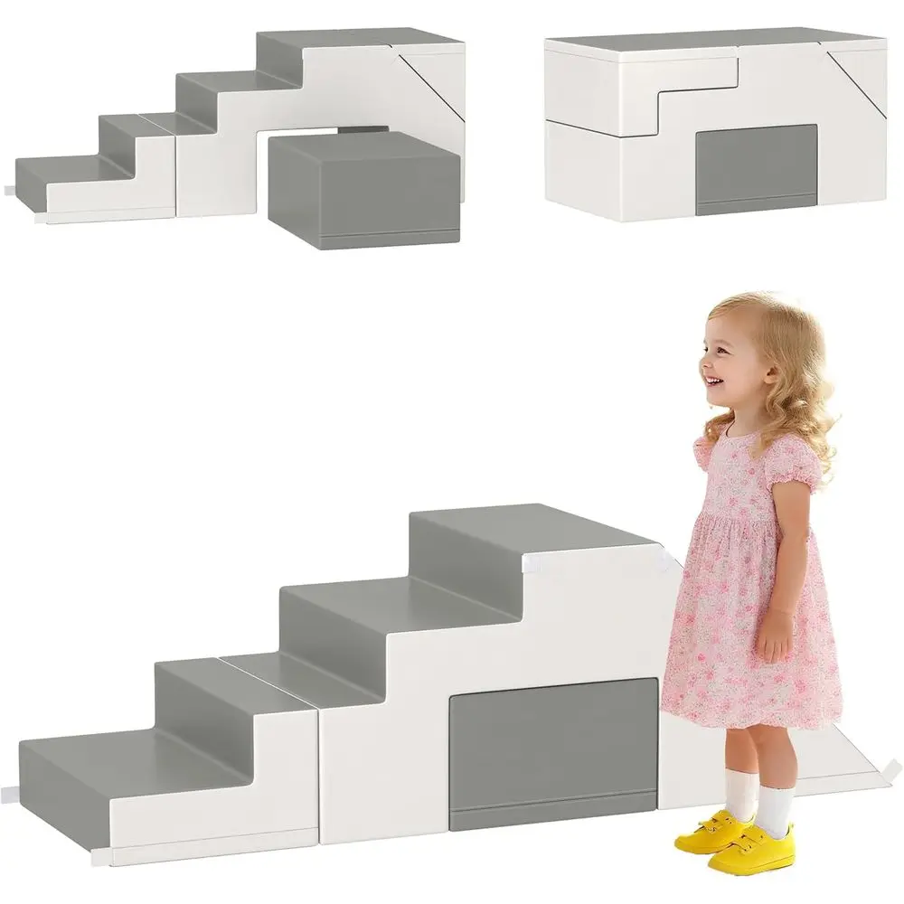 

2-Piece PU Leather Soft Climbing Blocks for Toddlers, Indoor Play, Ages 1-3, Light Gray