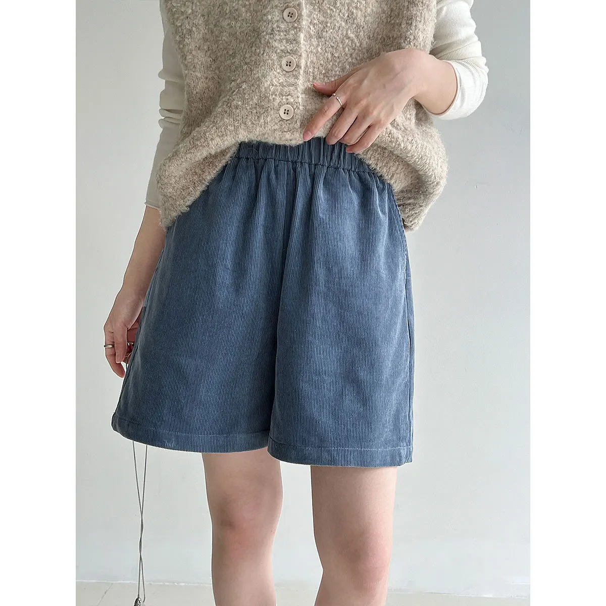 LIMO 2025 新しいコーデュロイワイドレッグカジュアルショーツ女性用秋の新作韓国風伸縮性ハイウエストスリムパンツ