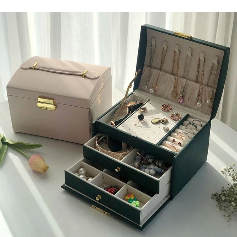 European Multi-layer Makeup Box Dressing Table Bracelet Jewelry Organizer Necklace Hanging Rack Separate Grid Storage