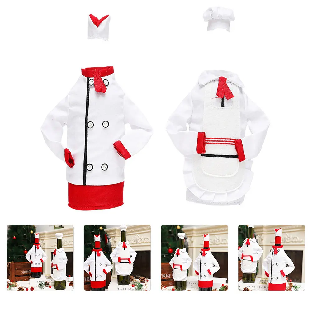 

2Sets Xmas Chef Clothing Wine Bottle Covers Adorable Decorative Table Accessory Xmas Bottle Covers Wine Cover Decors