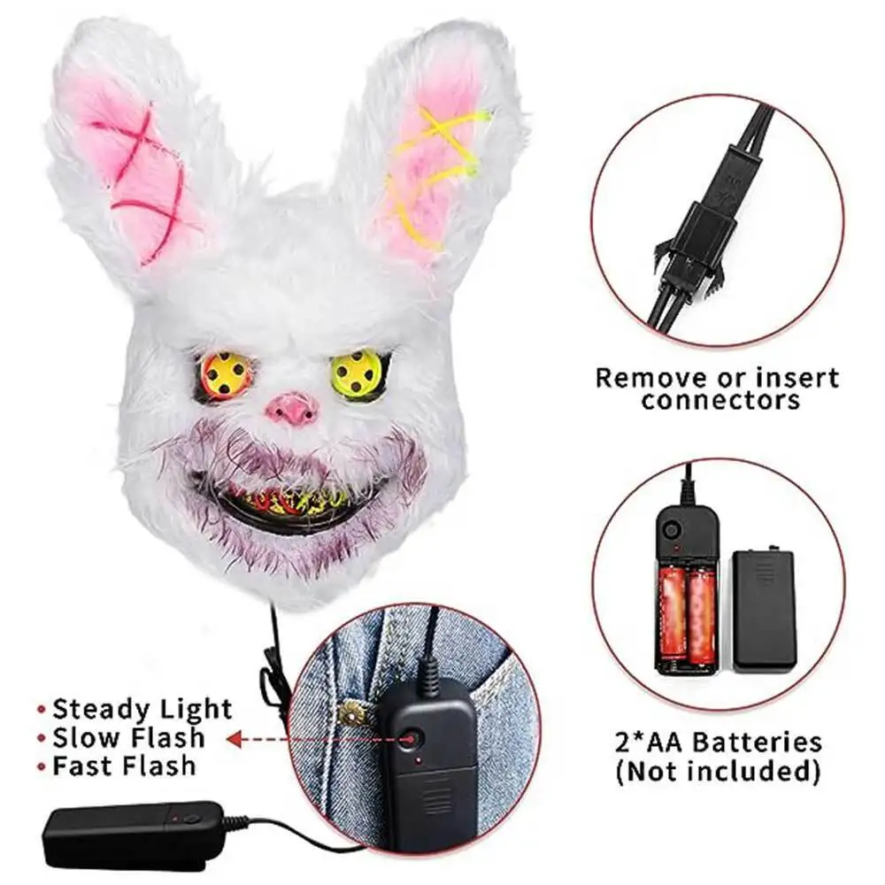 LED Mad Rabbit Scary Light Up Máscara para homens e mulheres, fantasia de Halloween, Cosplay Fancy Dress, Fun Eye Mask, Dançando