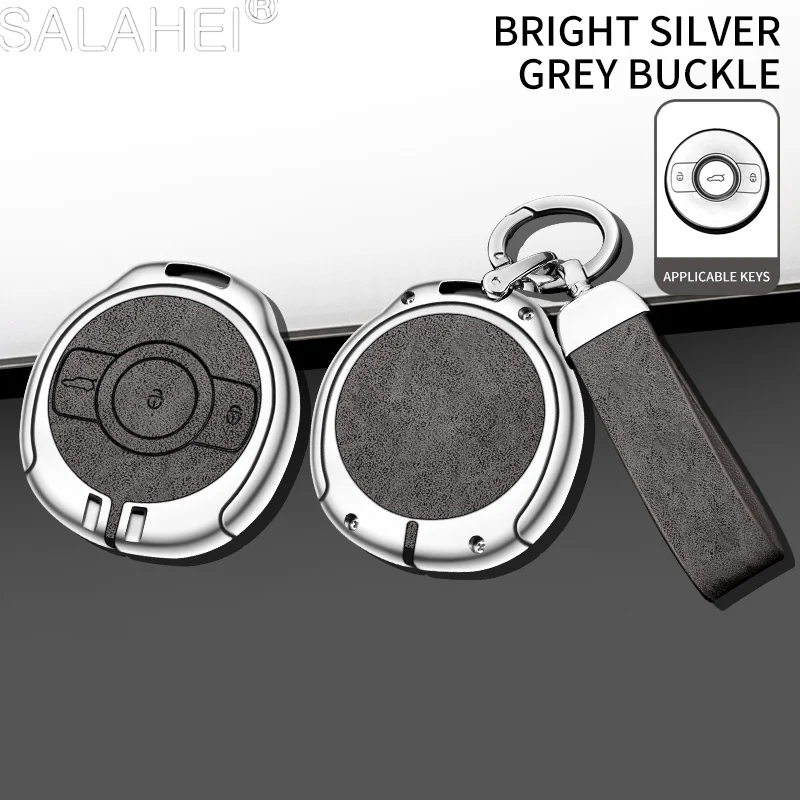 Leather Car Key Case Cover Zinc Alloy Protection Shell Pendant For Mercedes Benz Smart #1 #3 Elf Pro Brabus Keychain Accessories