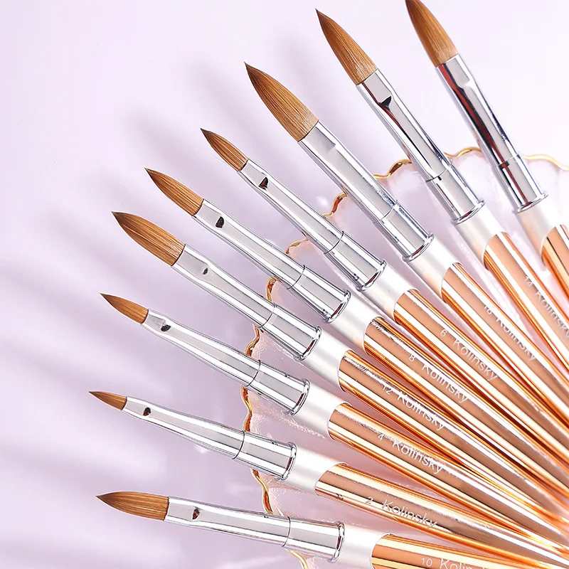 Rose Gold Kolinsky Nail Brush, Siberian Sable Crystal Carving Pen, Acrylic Nail Art Brush