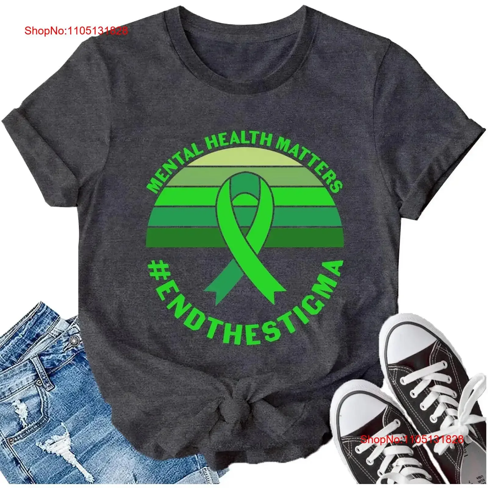 Green Ribbon T Shirt Mental Health Matters End The Stigma vintage Washed graphic Breathable Slightly Casual Unisex Versatile