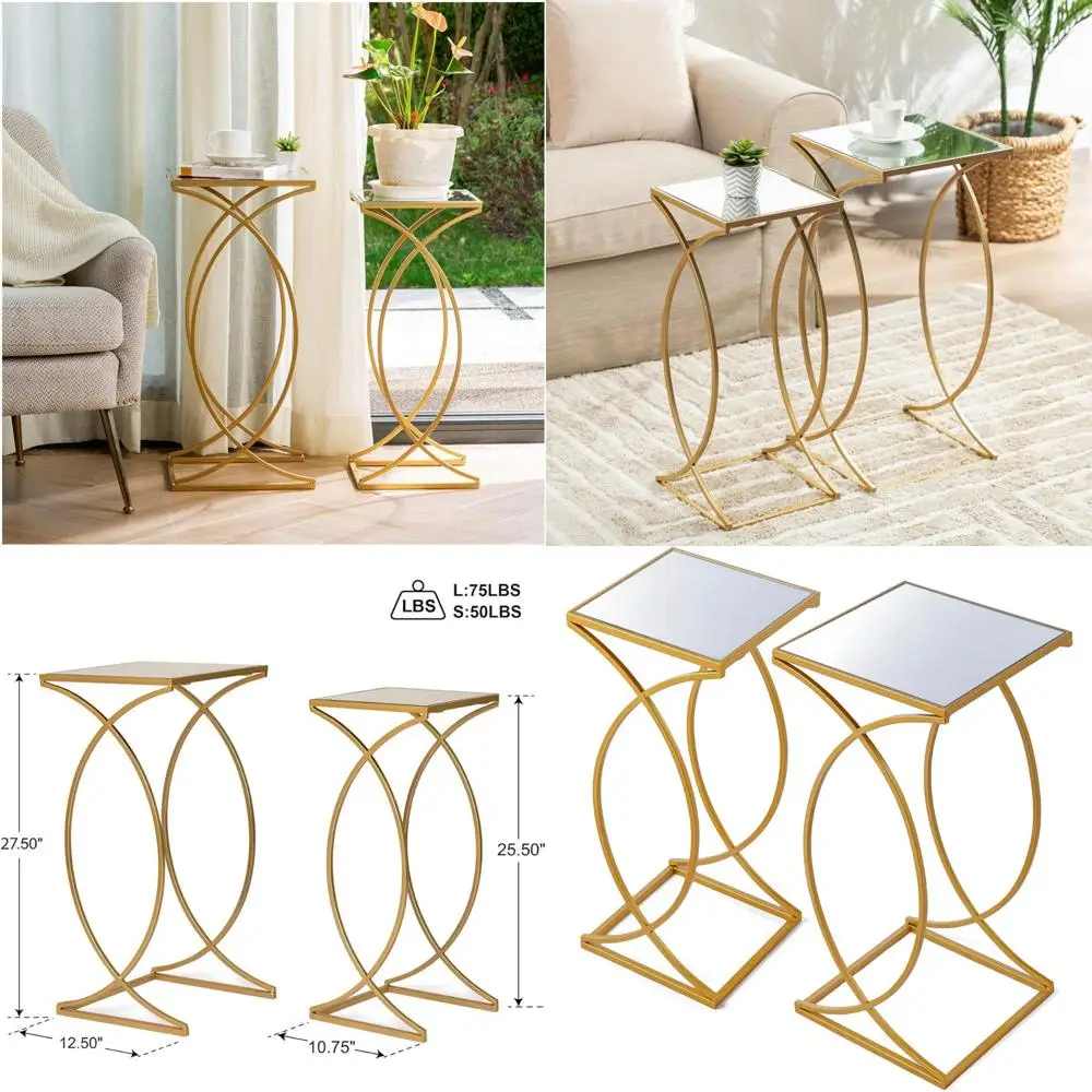 

Pair of Nesting End Tables with Metal Frame and Tempered Glass Tops for Coffee and Decorative Accents
