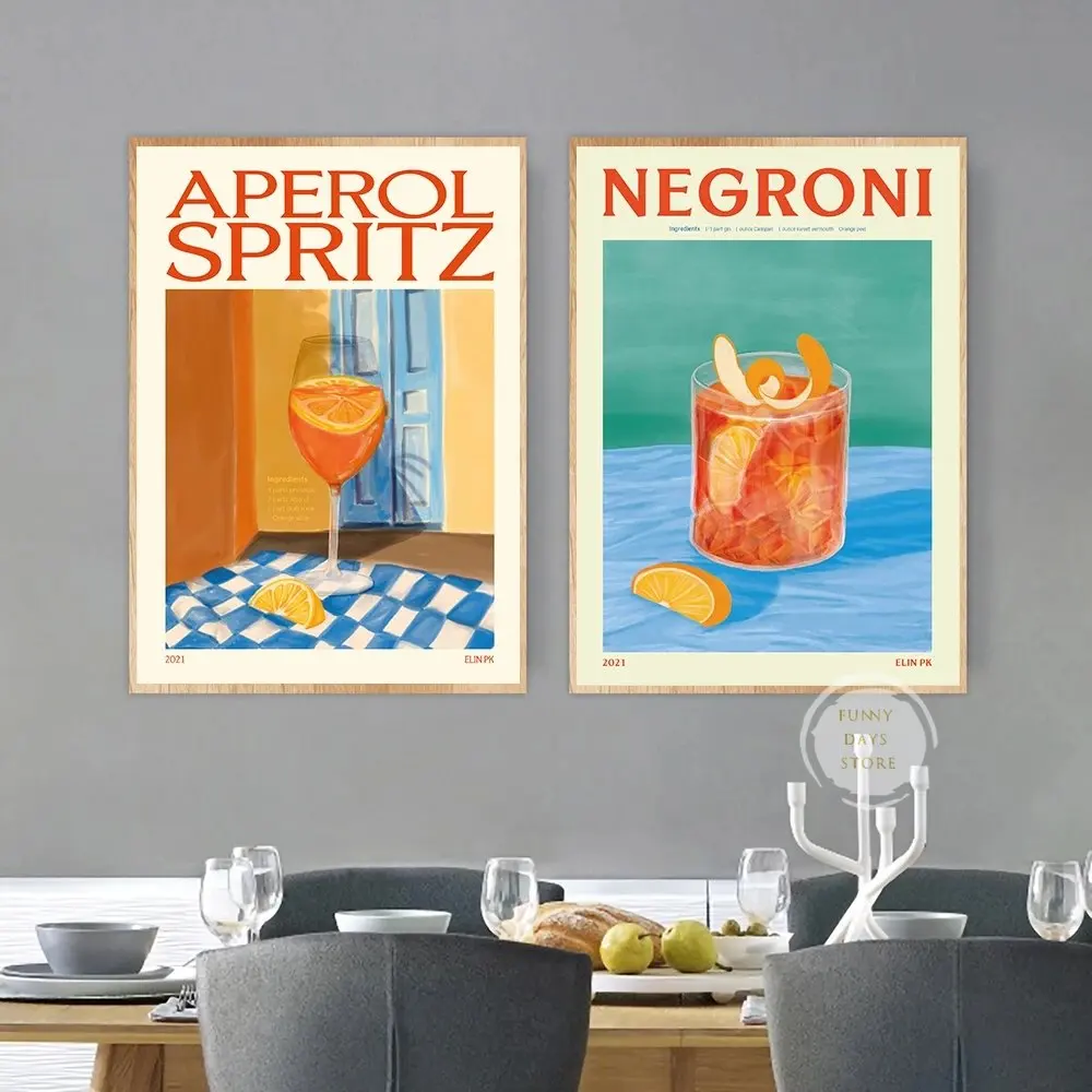 ملصقات وطباعة عصير فواكه الكوكتيل ابرول سبريتز سانغريا مشروب نيغروني مارتيني ويسكي لوحة قماشية نادي بار ديكور المنزل