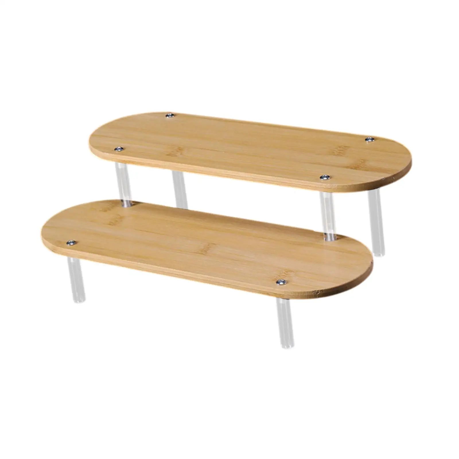 Double Layer Acrylic Display Shelf with Bamboo Base for 1/64 Scale Model Car Parking Lot Scene Perfume Bottle Organizer