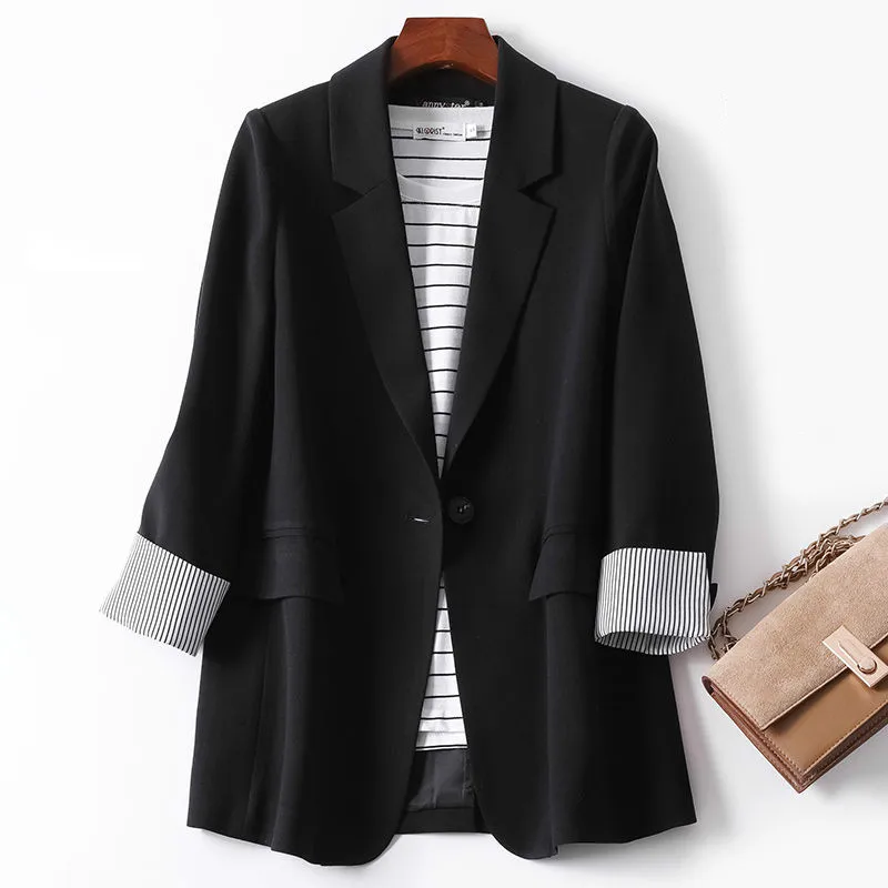 Blazers femininos na moda retalhos coreano chique primavera bolsos soltos senhora elegante casacos único botão minimalista outwear manga longa