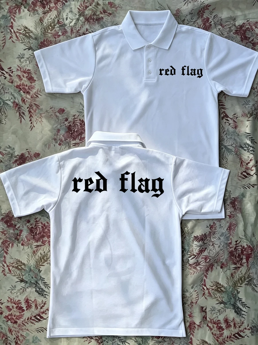 Polo Shirts Red Flag Letter Graphic Print Y2k Hip Hop Men's Golf Shirts Streetwear Aesthetic Tee Tops Minimalist and Fashionable