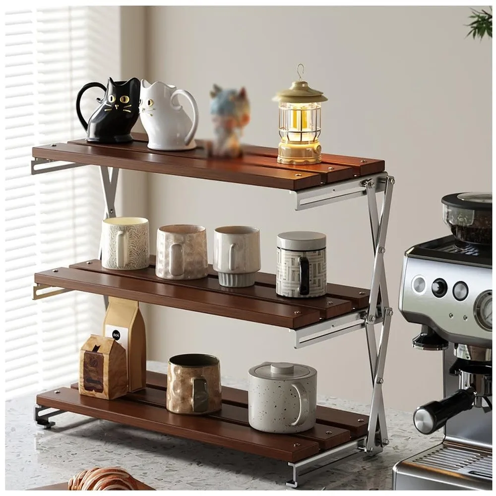 Wood Coffee Fold Mug Holder Countertop Mug Display Rack 3 Tier Shelf 40cm