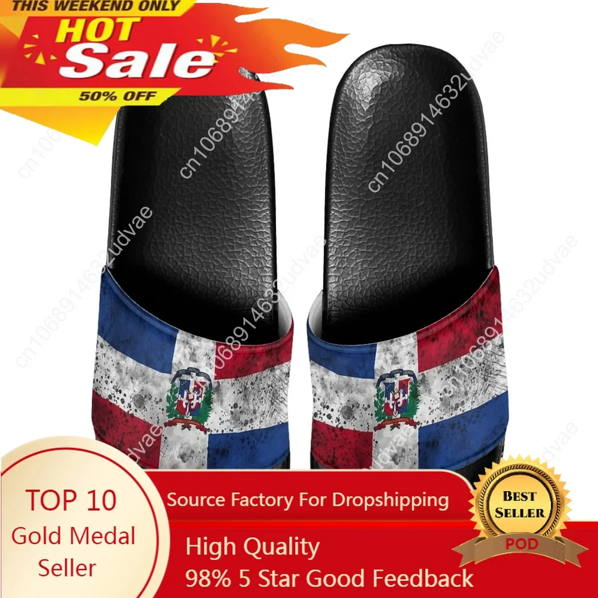 

Dominican Republic Flag Comfortable Outdoor Sandals Black Soft Fashion Casual Beach Walking Shoes High Quality Hotel Slippers
