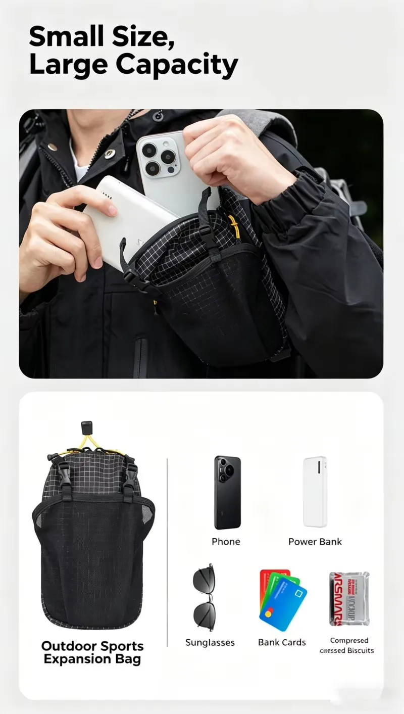 Rucksack-Schultergurt-Zubehörtasche, Smartphone-Tasche, wasserdichte Gurttasche für Sport, Wandern, Camping, leicht – Detail 8