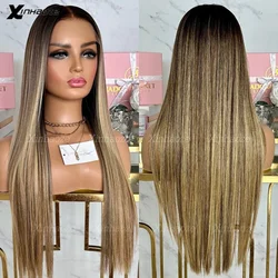 Balayaga Brown Blonde Highlight Human Hair Silk Top Wigs Brazilian Bleached Knots Glueless 13x6/360 Lace Frontal Human Hair Wigs