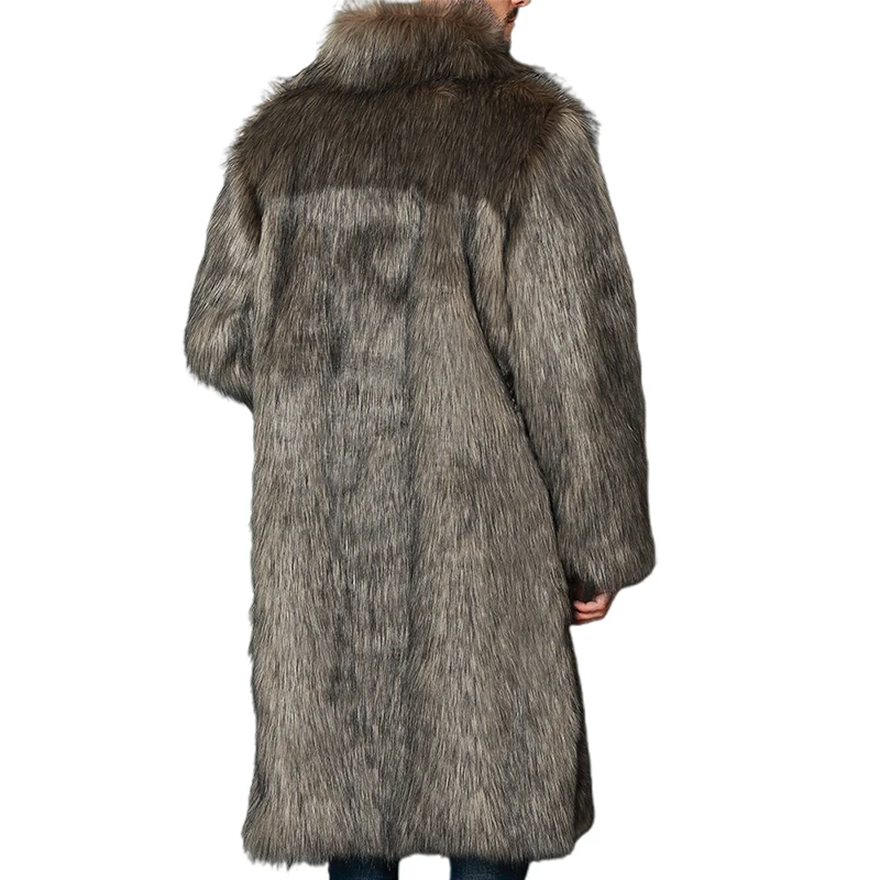Men s Luxury Faux Fur Coat Jacket Turn Down Collar Long Sleeve Winter Warm Long Coats Overcoat Outwear