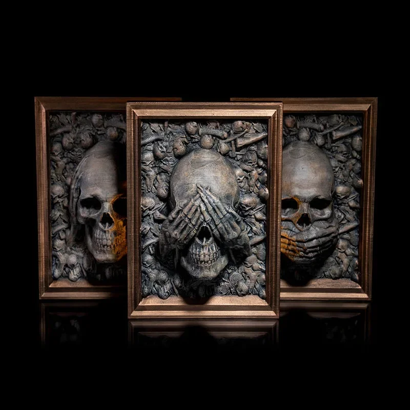 

Three Wise Skulls Picture Frame Decor Art Sanzhi Skull Picture Frame Pendant Halloween Skull Wall-Mounted Picture Frame Statue