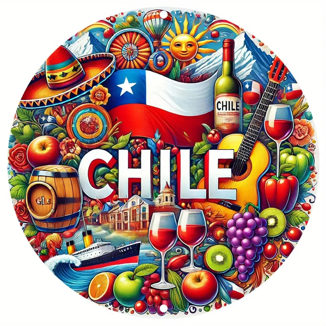 Chile Theme Metal Wall Art, Indoor & Outdoor Wall Decor, Home Office Yard Ornament, Gift for Travelers and Chileans.