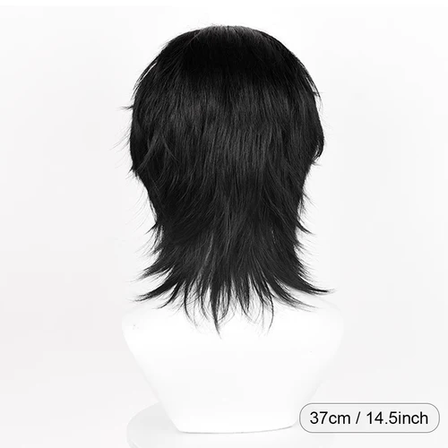 Imagen 2 del producto Peluca sintética negra recta corta, parte media, juego de Anime, Cosplay, peluca esponjosa resistente al calor para fiesta diaria