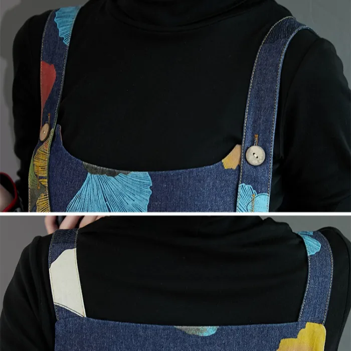 Nuovo 2025 Salopette di jeans ampia taglie forti da donna Pantaloni larghi alla moda Effetto dimagrante Vestibilità comoda Stampa floreale Pendolari Sle