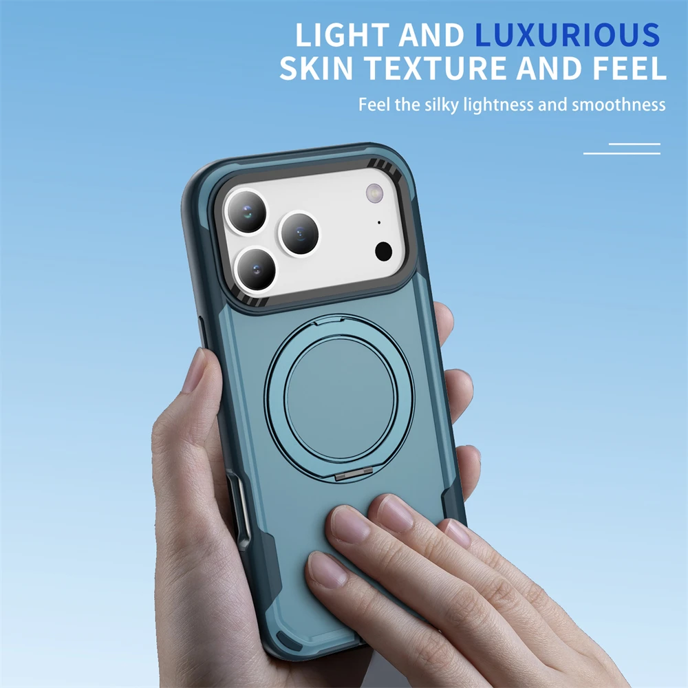 Высококачественный полупрозрачный матовый чехол с магнитным кольцом и подставкой для телефона для IPhone 17, 16, 15, 14 Pro Max Plus, жесткий прочный чехол из ТПУ