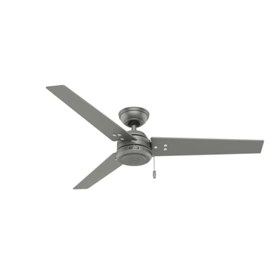 Outdoor or Indoor 52 inch Ceiling Fan without Light Matte Silver, 3 Blades, Pull Chain, Standard Mount, for Patio, Porch, Garag