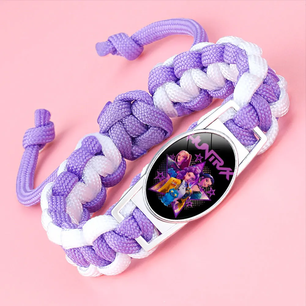 

KPop Demon Hunters Weaving Bracelets Anime Periphery Crystal Inlaid Color Adjustable Hand Ropes Kids Girls Birthday Xmas Gift