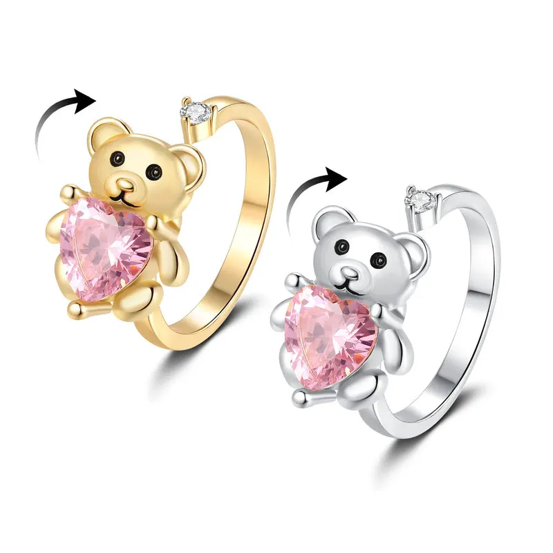 Cross-border  European and American Creative Bear Rotating Ring Stress Relief Anxiety Finger Ring for Index Finger