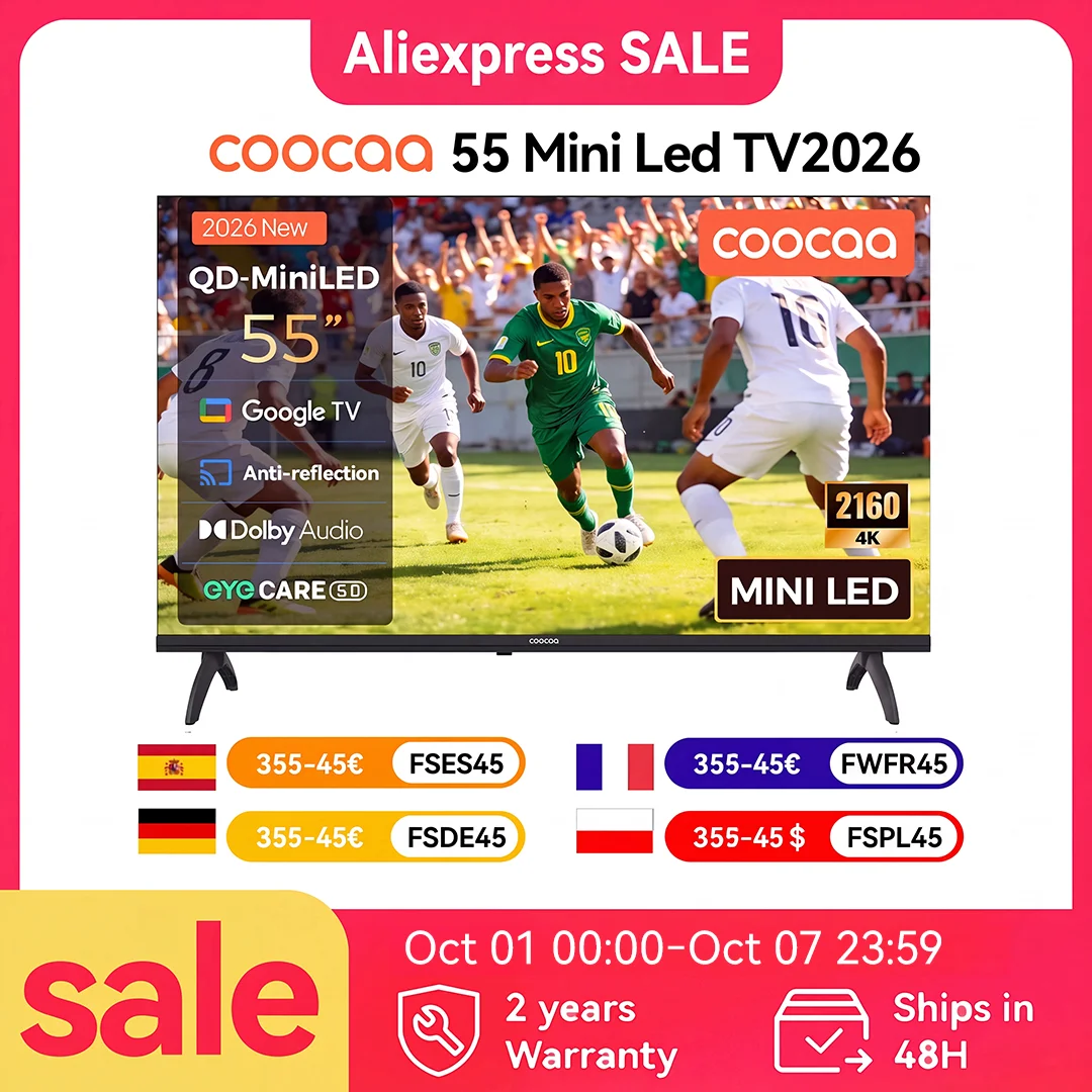 Coocaa TV Mini LED 4K de 55 pulgadas – 55CGNH70Z – Google TV – HDR10+, MEMC, pantalla mate antirreflectante, Local — oferta en AliExpress
