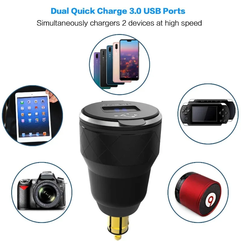 

Универсальное быстрое автомобильное зарядное устройство, двухпортовый адаптер для быстрой зарядки со светодиодным индикатором, розетка прикуривателя 12 В/24 В для легкового грузовика