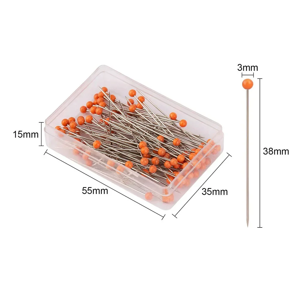 100Pcs/Box 38mm Sewing Pins Glass Ball Multicolor Head Pins Straight Quilting Pins Pearl Heads For Dressmaker DIY Jewelry Decor