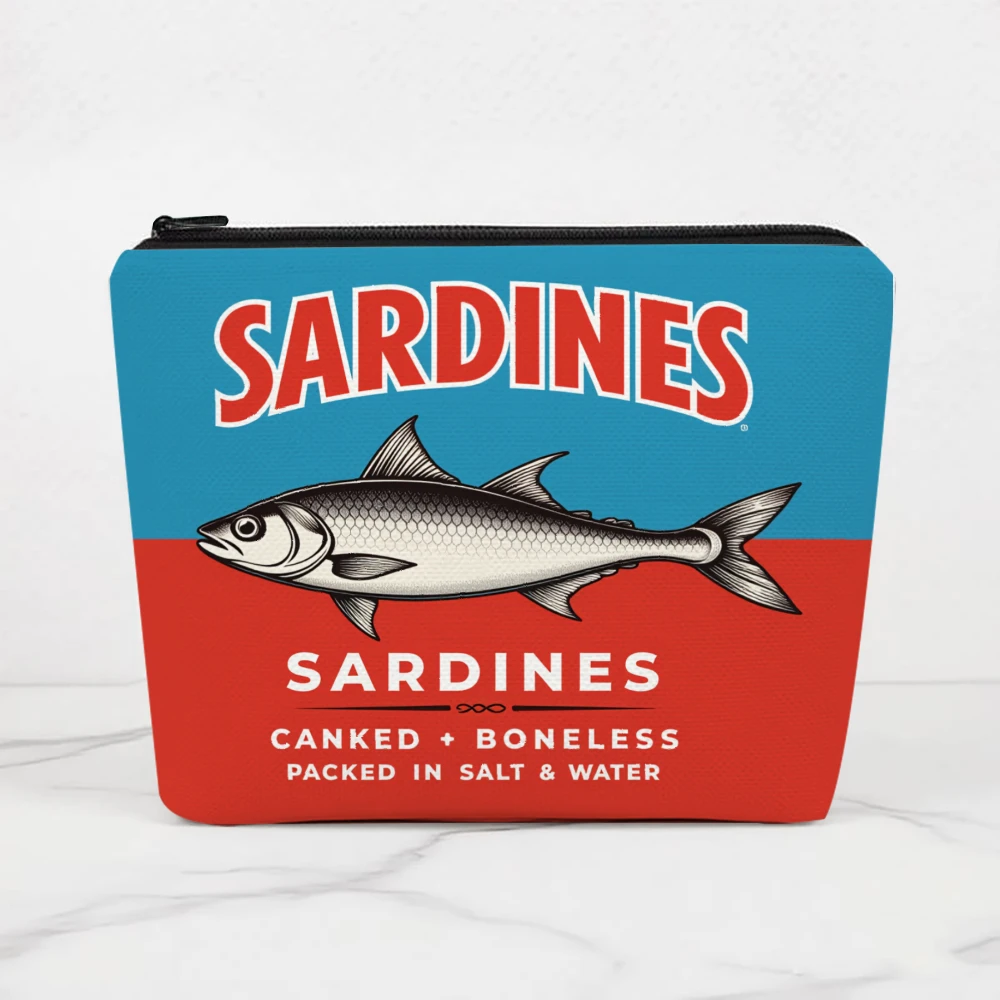 Sardines Canned Boneless Salt Water Makeup Bags for Girls Cosmetic Pouch Toiletry Bag Pencil Case Travel Storage