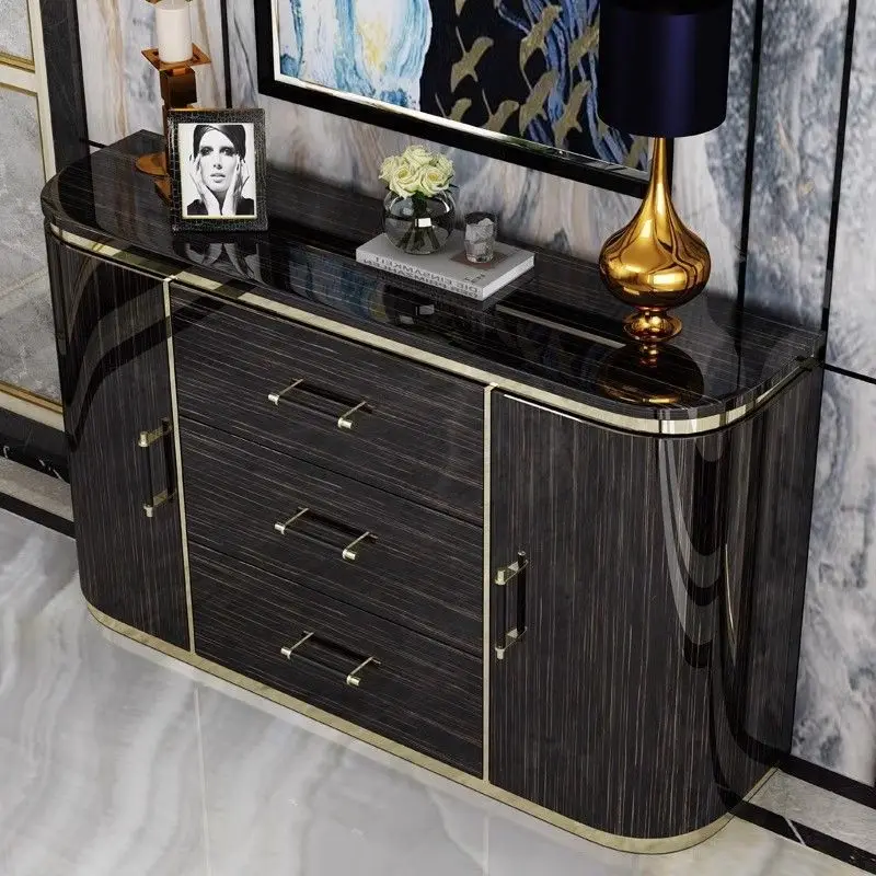 خزانة جانبية لتناول الطعام فاخرة وخفيفة وحديثة وخزانة شرفة دخول من الخشب الصلب وباب مزدوج للمشاهير على الإنترنت إيطالي متكامل