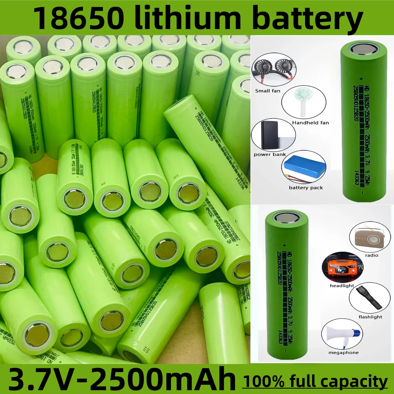 High Quality 18650 Lithium Battery 2500mAh 3.7V Suitable for Toy Flashlight Tool Battery+Solder Pad+Welding Wire